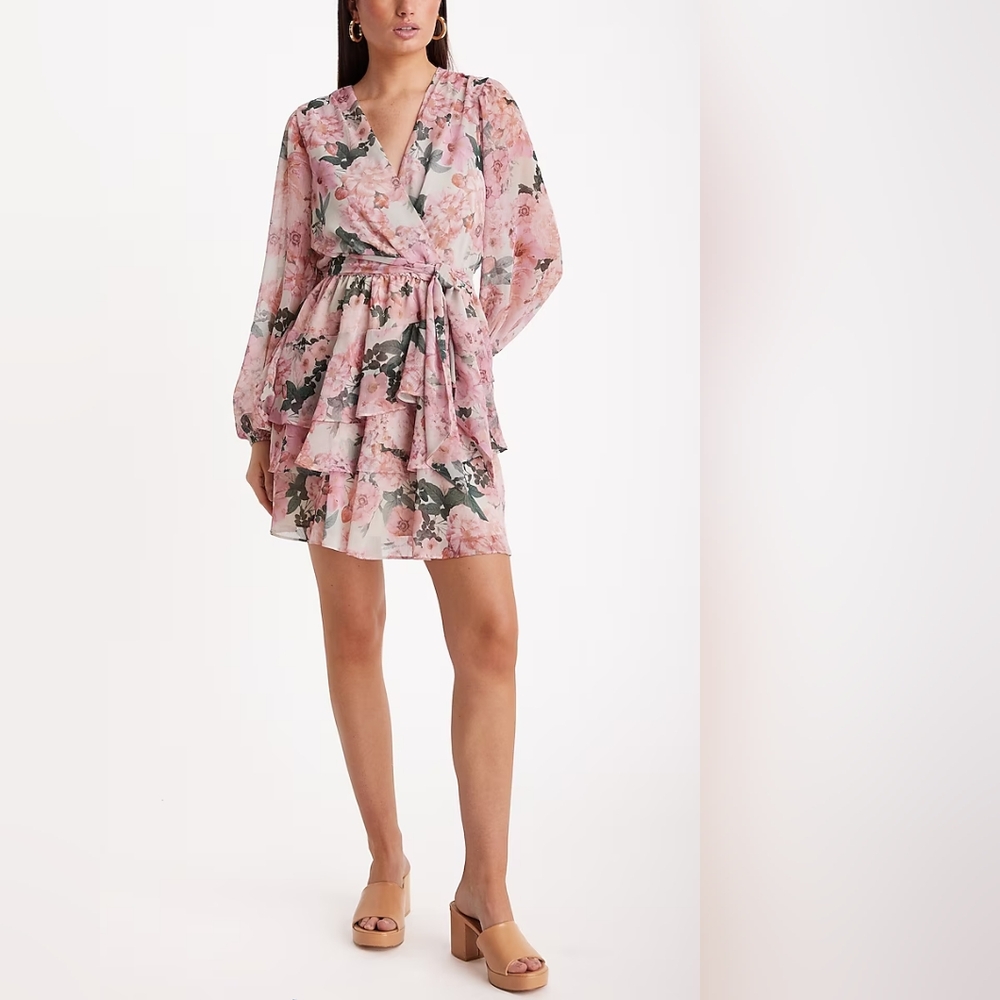 EXPRESS Floral Pink Wrap Dress